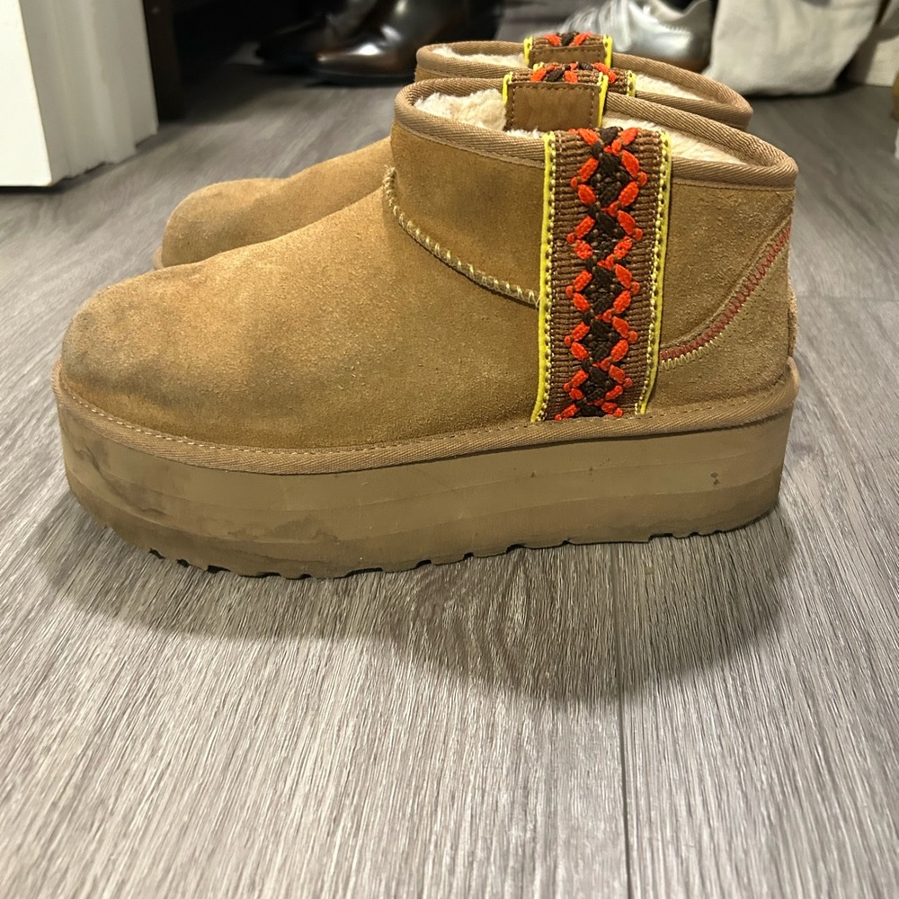UGG Tan Boots with Orange Embroidery